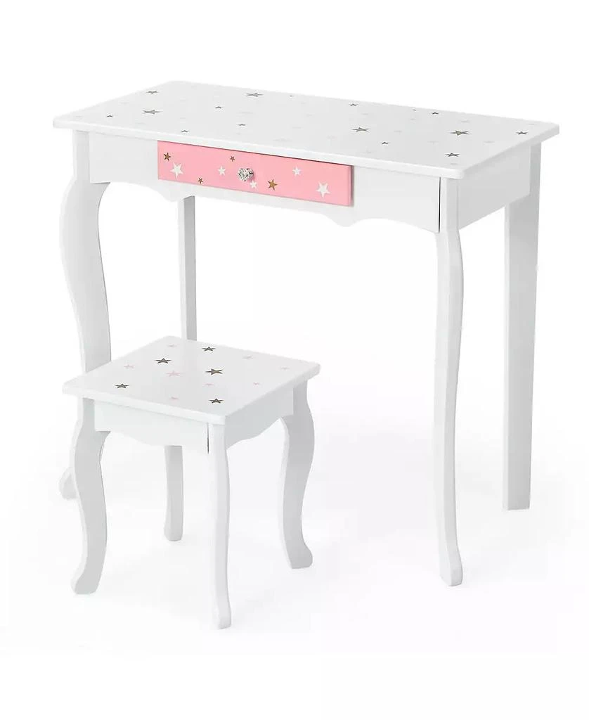 GOUUN Kids Princess Vanity Table and Stool Set with Tri-folding Mirror and Drawer 6