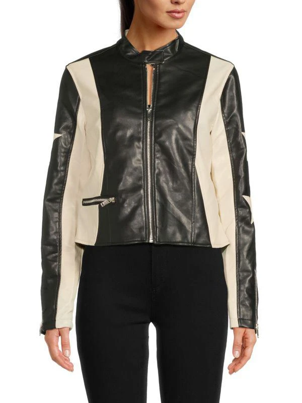 STOOSH Two-Tone Vegan Leather Star Racing Jacket 1