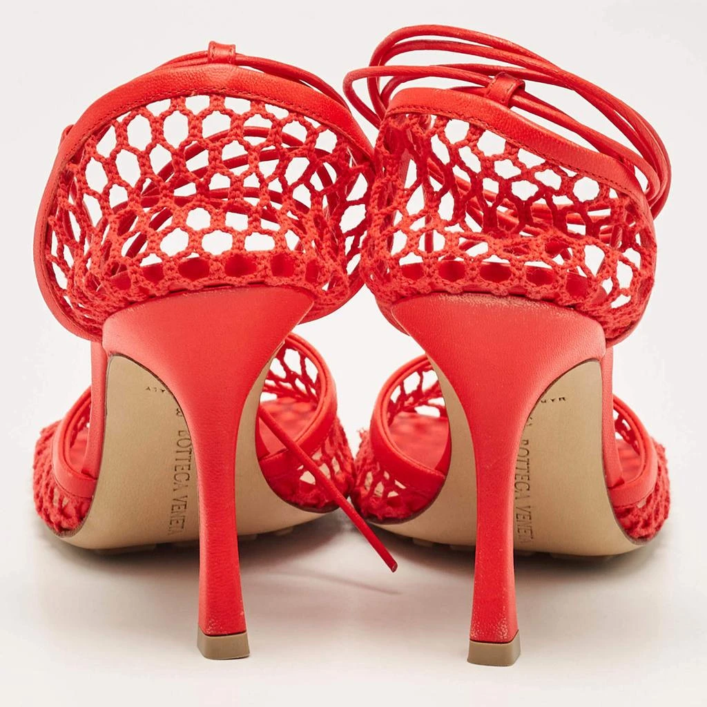 Bottega Veneta Bottega Veneta Coral Red Mesh and Leather Stretch Wrap Pumps Size 38 5