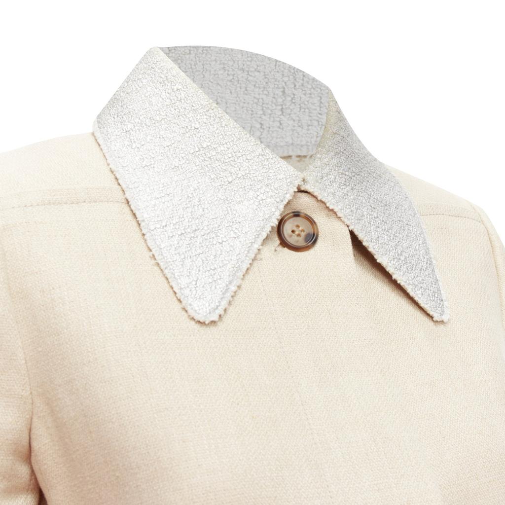 Carven Linen Cotton Blend Tweed Collar Button Boxy Jacket