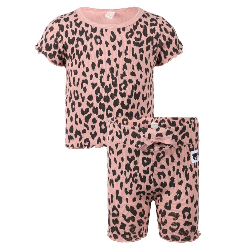 Huxbaby Leopard print organic t shirt and shorts set in dusty pink