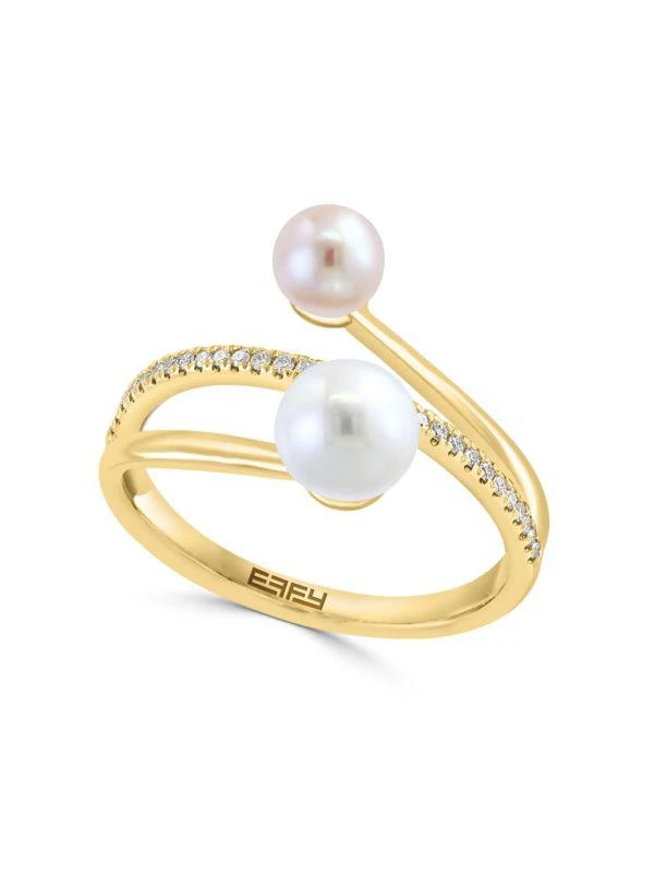 Effy 14K Yellow Gold, 5-6.5MM Freshwater Pearl & Diamond Ring 1