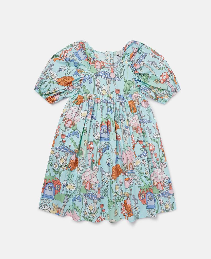 Stella McCartney Stella McCartney - Woodland Print Pleated Short Sleeve Dress, Green, Size: 12