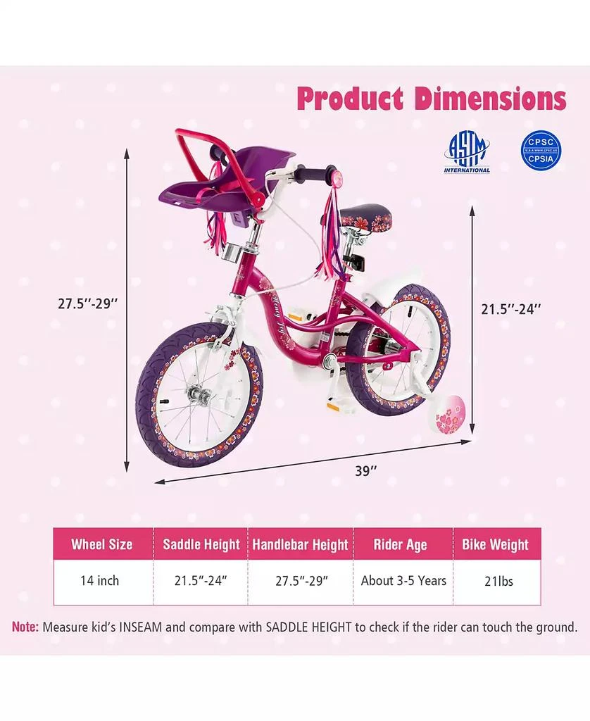 Mecale 14 Inch Kids Bike with Doll Seat and Removable Training Wheels 2