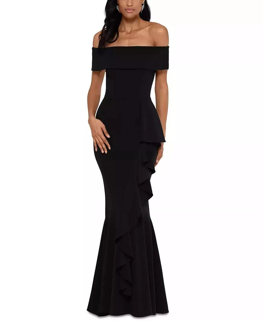 Betsy & Adam Petite Off-The-Shoulder Mermaid Gown 1