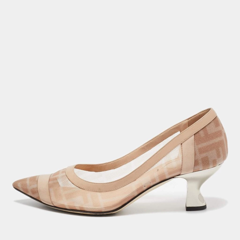 Fendi Fendi Pink/Beige Zucca Mesh and Leather Colibri Pumps Size 38 1