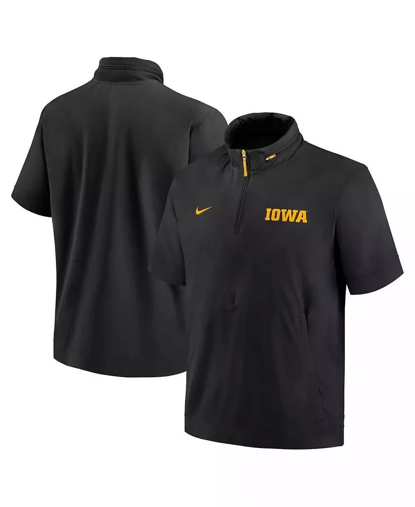 NIKE Men's Black Iowa Hawkeyes 2024 Sideline Coach Short Sleeve Half-Zip Hoodie Jacket 1