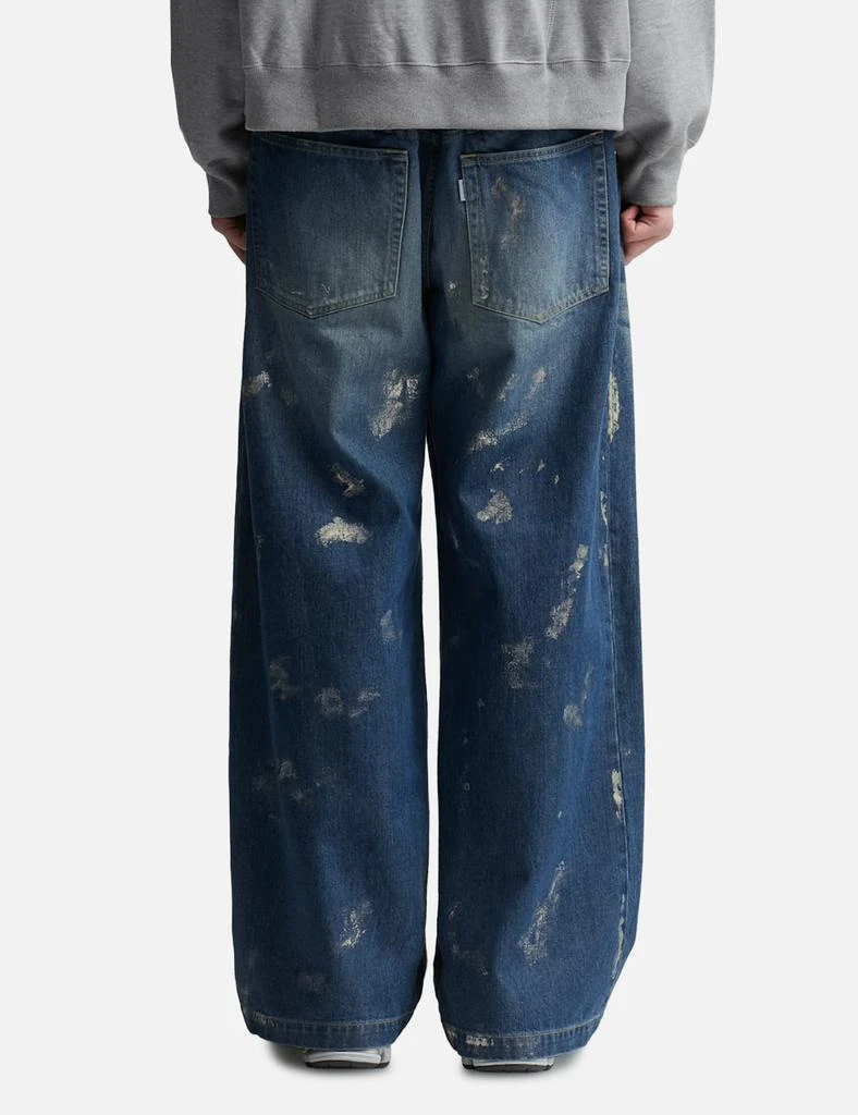 CLESSTE SILVER PRINT VINTAGE WASH SELVEDGE DENIM WIDE PANTS 4