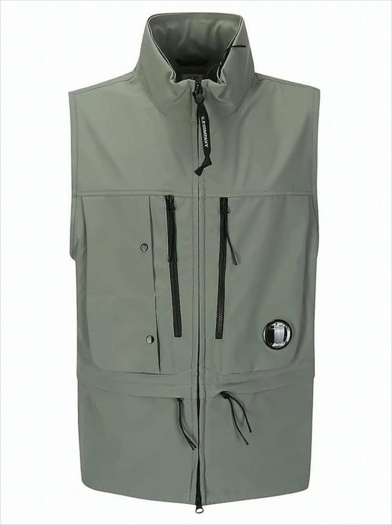 C.P. Company High Collar Sleeveless Vest With Zipper Closure And Logo Patch