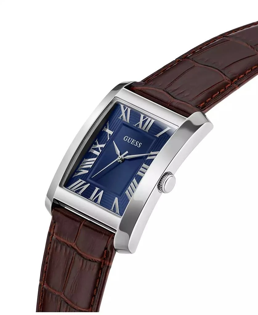 GUESS Men's Silver-Tone Brown Leather Analog Watch, 34mm 4