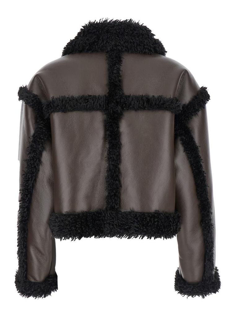 STAND STUDIO 'Kristy' Brown Crop Double-Breasted Coat With Faux Shearling Trim In Leather Woman