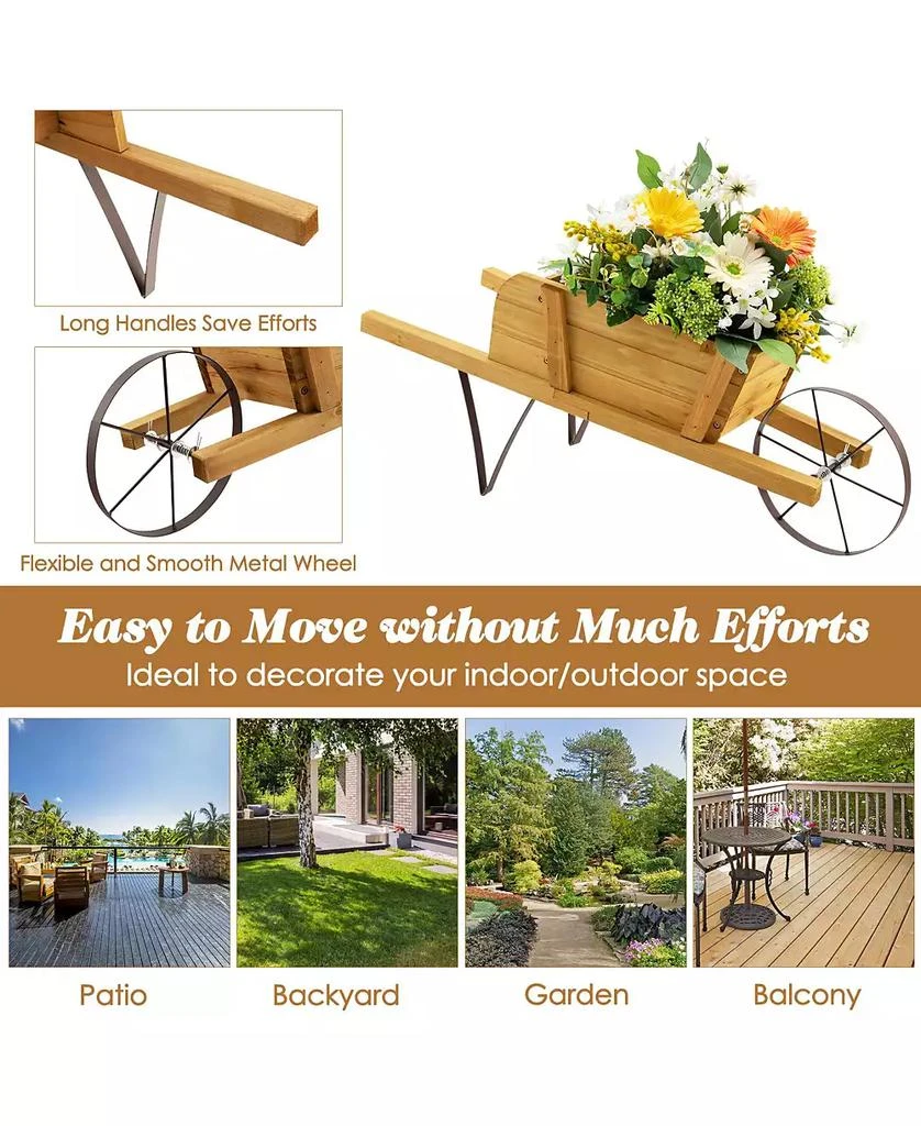Costway Wooden Wagon Planter Decorative Indoor/Outdoor Rustic Flower Cart with Wheel 9
