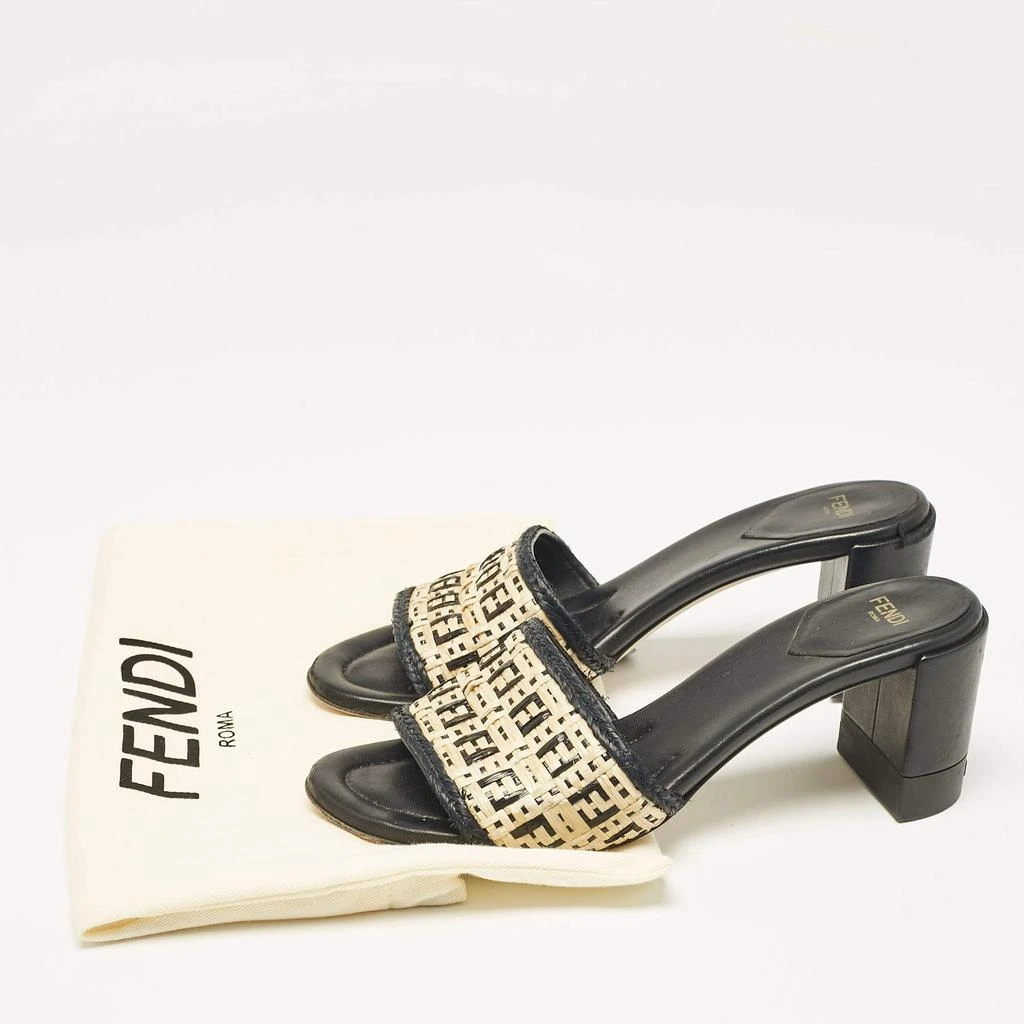 Fendi Fendi Cream/Black Leather and Raffia FF Slide Sandals Size 37.5 9