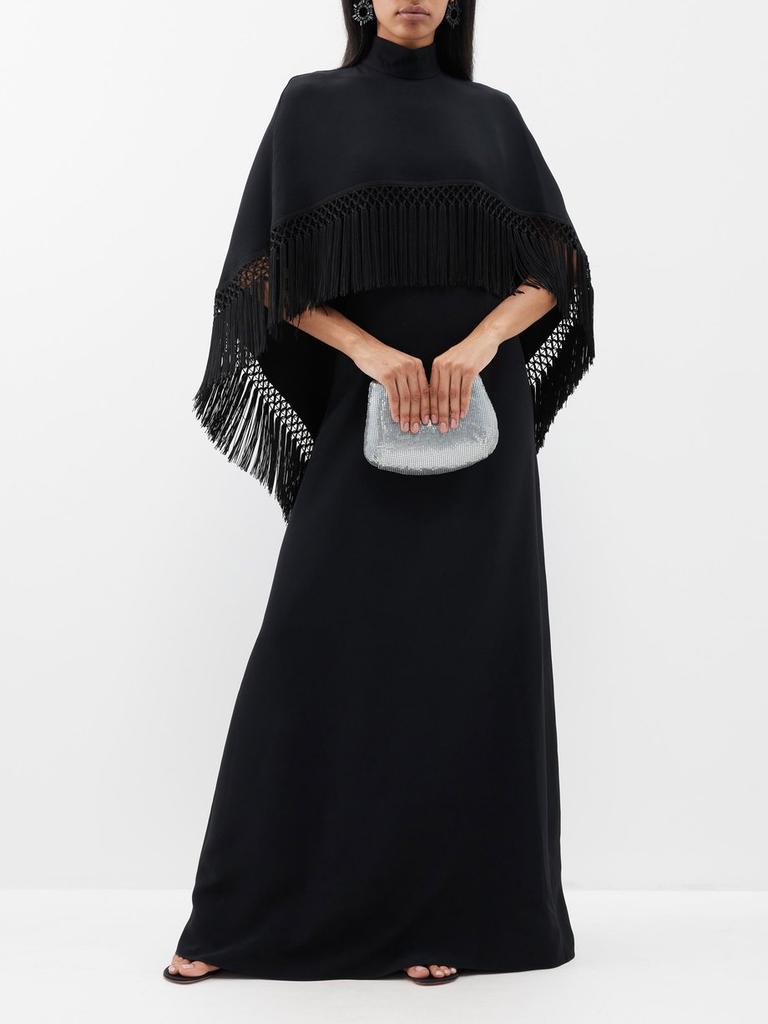 Andrew Gn Fringed crepe cape gown