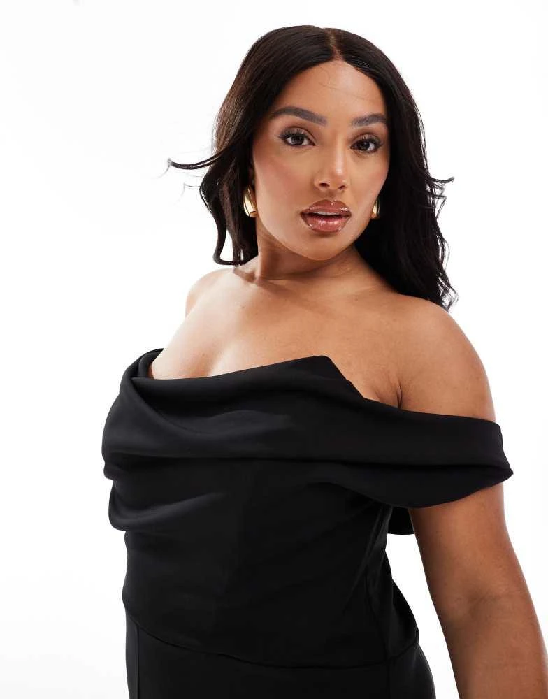 ASOS ASOS DESIGN Curve off shoulder structured neckline jumpsuit in black 2