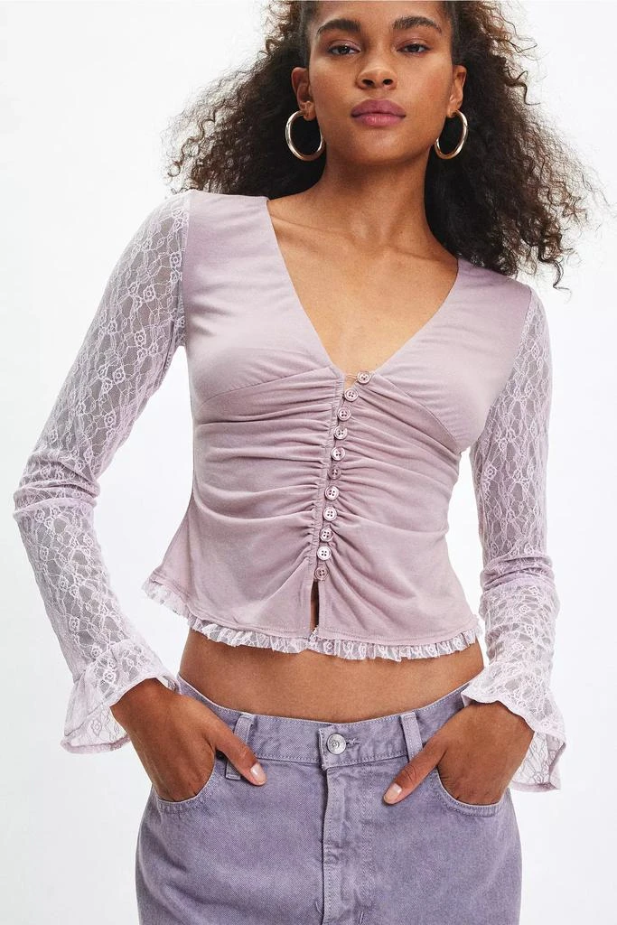 Blouse Femme Kimchi Blue - Crème, Dentelle, Boutonnée, Taille S (occasion Très Bon état)