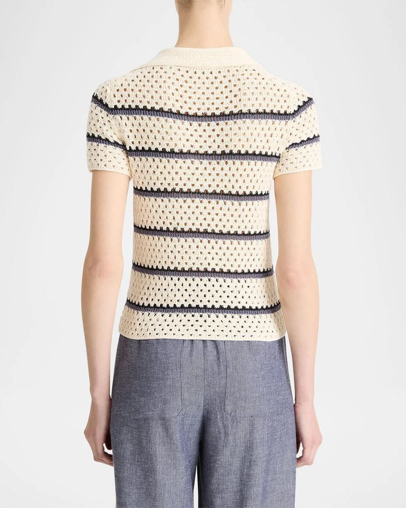Vince Stripe Short-Sleeve Macrame Top 2