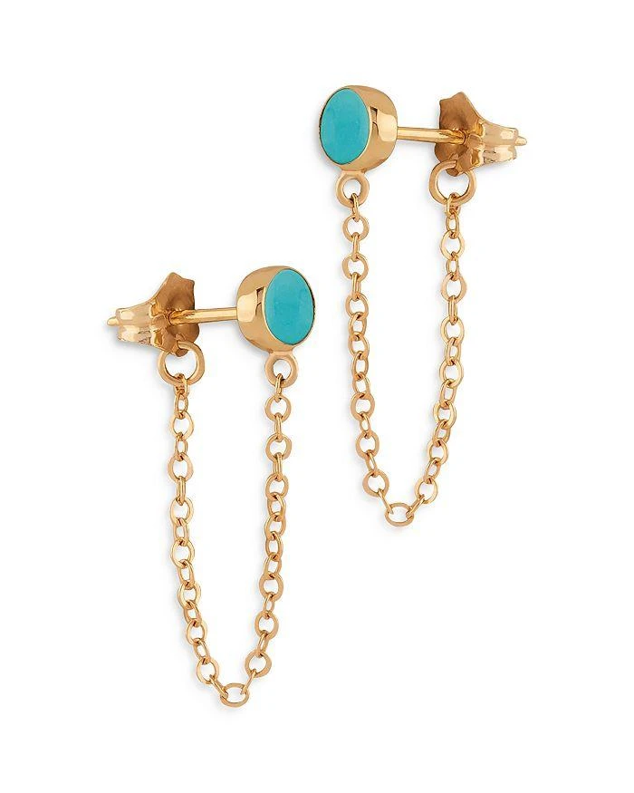 Bloomingdale
s Fine Collection Turquoise Cabochon Oval Front to Back Earrings in 14K Yellow Gold