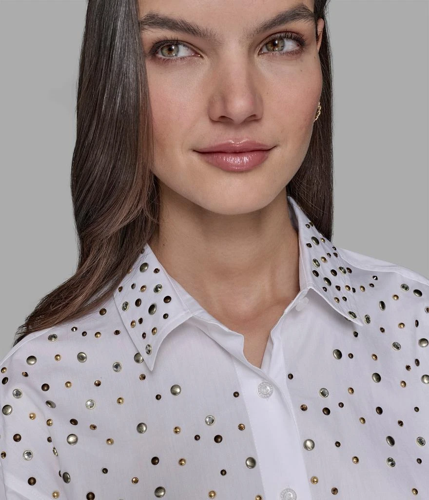 Karl Lagerfeld Paris LONG SLEEVE CROP STUDDED POPLIN SHIRT 5