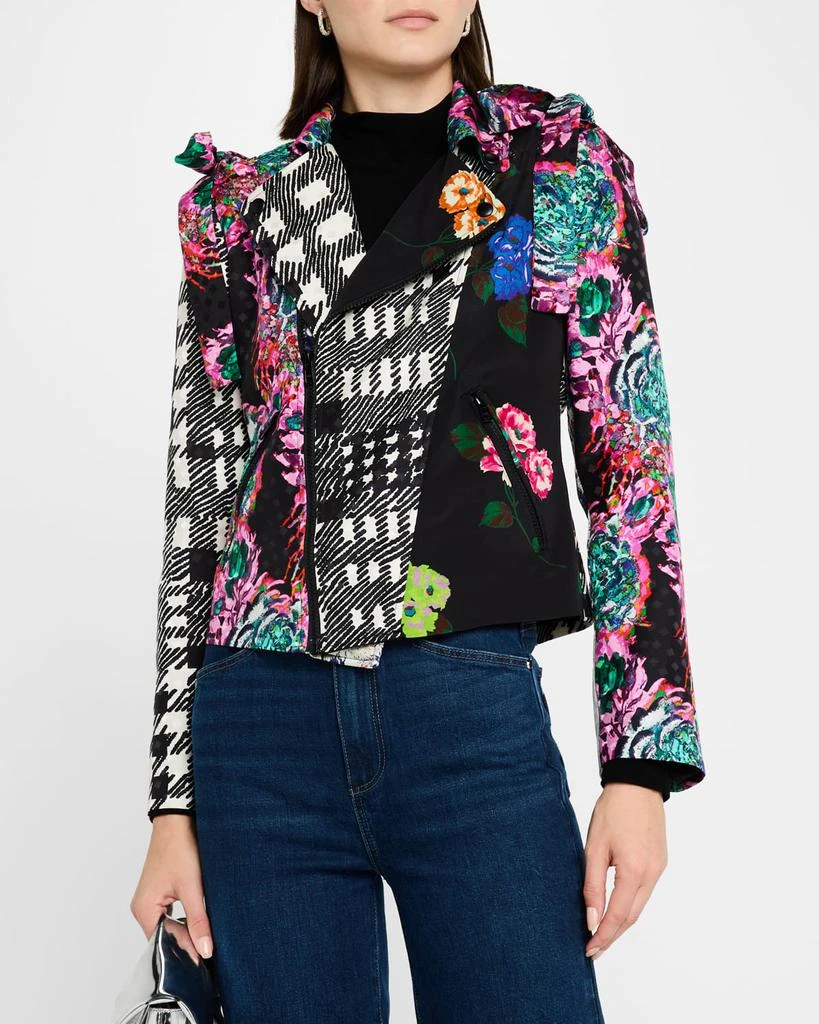 Libertine Patchwork Silk Bow-Shoulder Moto Jacket 4