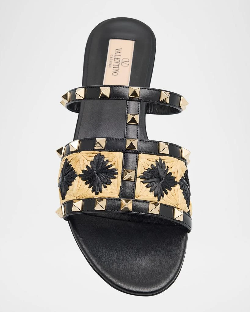 Valentino Rockstud Raffia Flat Slide Sandals 5