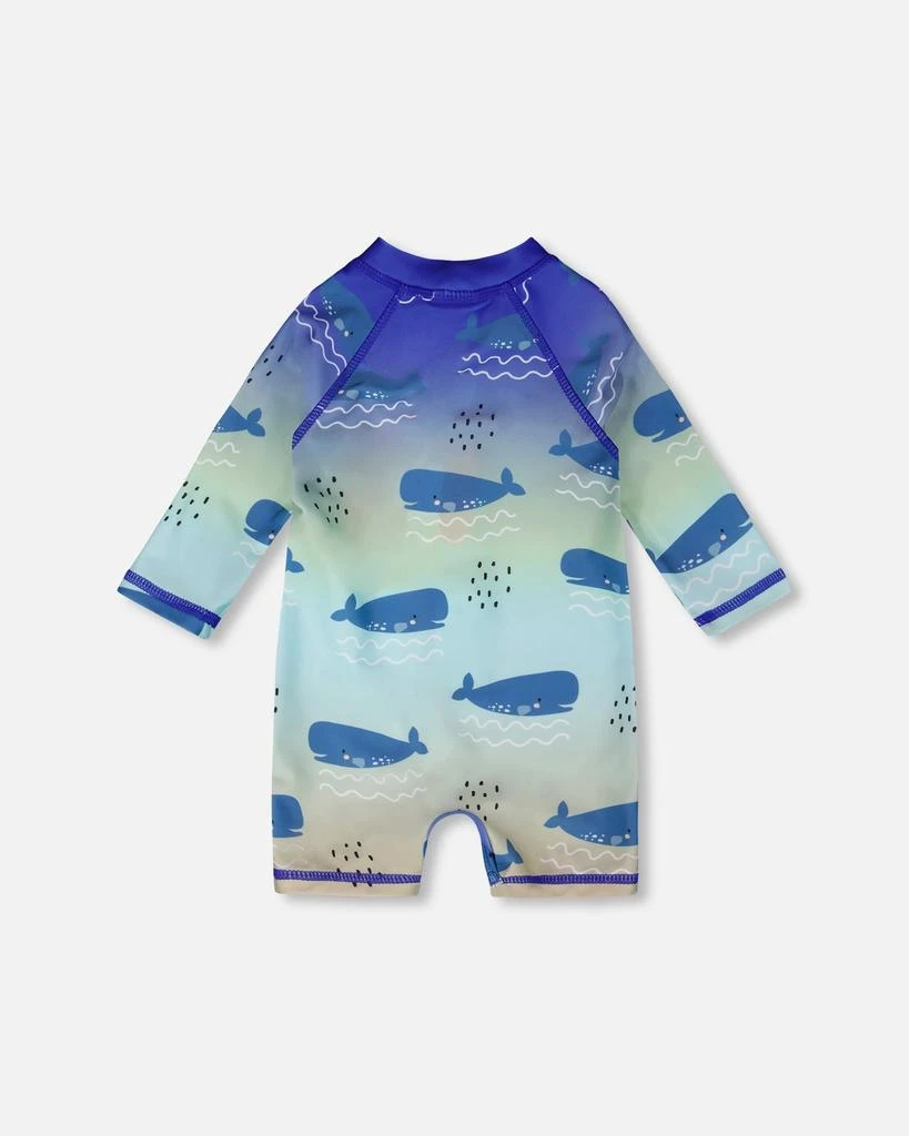 Deux par Deux Baby and Toddlers One-Piece Long Sleeve Rashguard Blue Whale Print 4