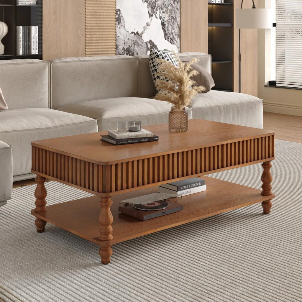Streamdale Furniture Streamdale Vintage Brown Lift Top Coffee Table - Solid Wood, Tool-Free Assembly