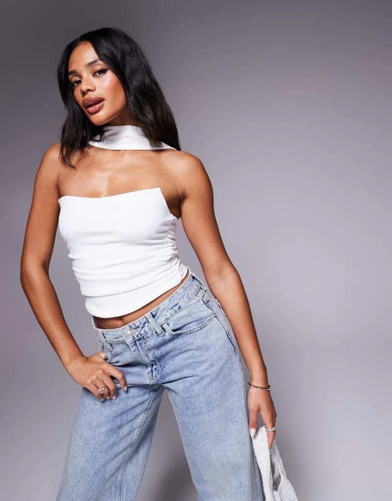 ASOS ASOS DESIGN bandeau top with scarf neck detail in ivory 1