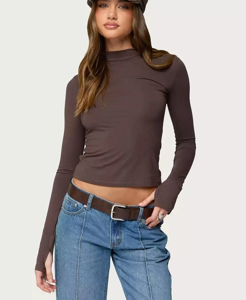 Edikted Women
s Binta Mock Neck Long Sleeve Top