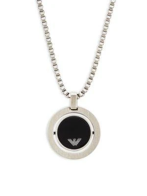 Emporio Armani Stainless Steel & Onyx Logo Pendant Necklace 1