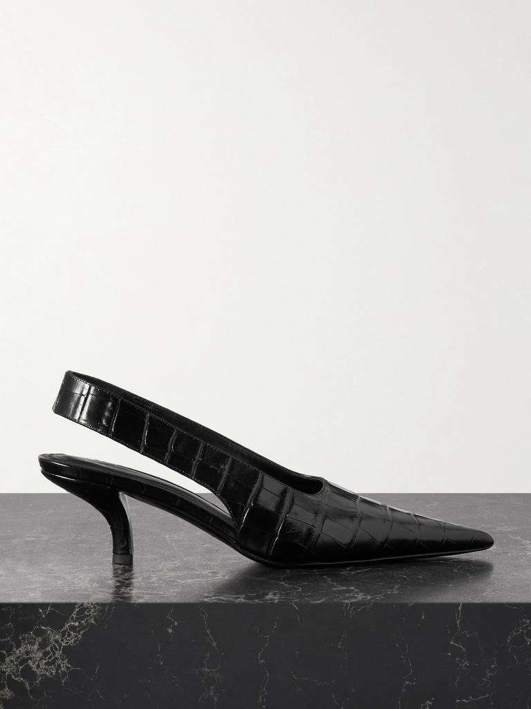 パンプス TOTEME BLACK CALFSKIN CROCODILE EFFECT SLINGBACK PUMP Croc-effect leather slingback pumps in black - Toteme