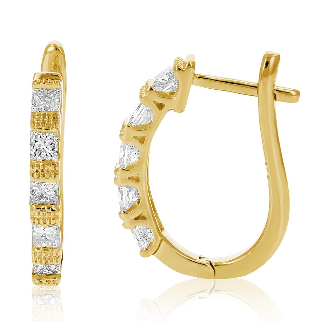 Vir Jewels 1 cttw Princess Diamond Hoop Earrings 14K Yellow Gold Milgrain Prong Set 3/4 Inch