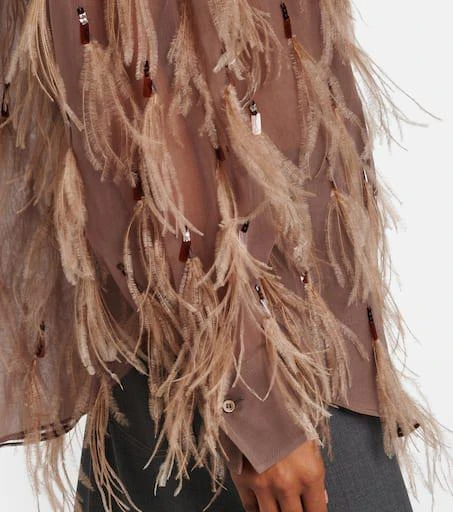 Brunello Cucinelli Feather-trimmed silk organza shirt 5