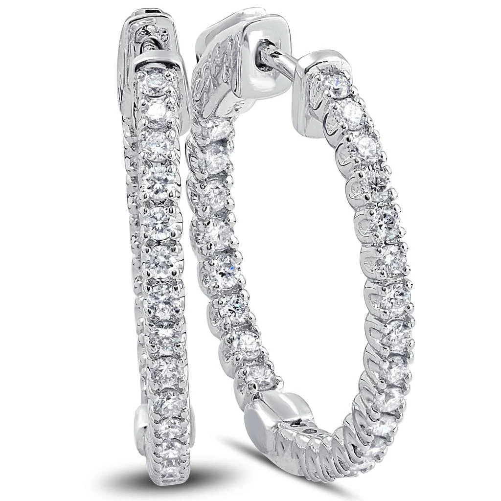Pompeii3 1ct Diamond Inside Outside Hoops With Vault Lock 1" Tall 14k White Gold