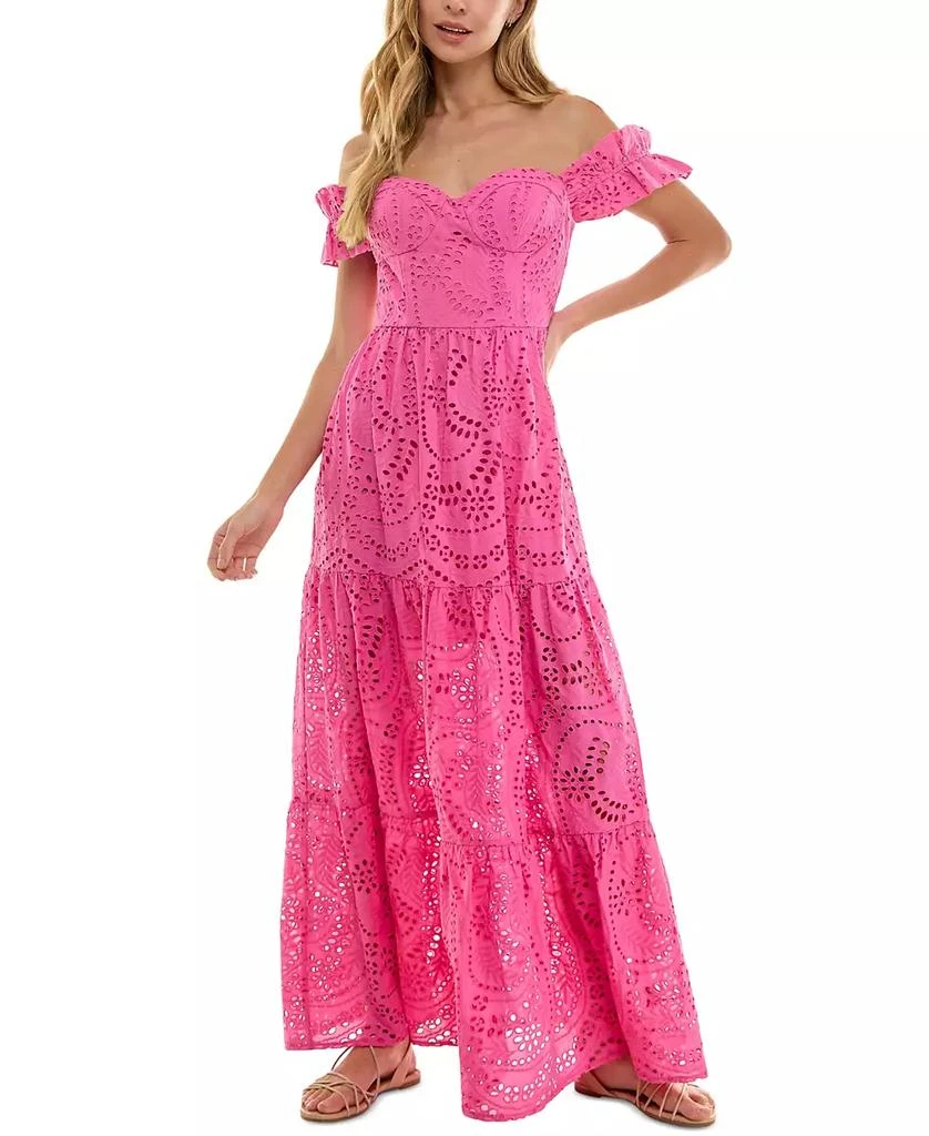 SENI & CADE Juniors' Off-The-Shoulder Eyelet Maxi Dress 4