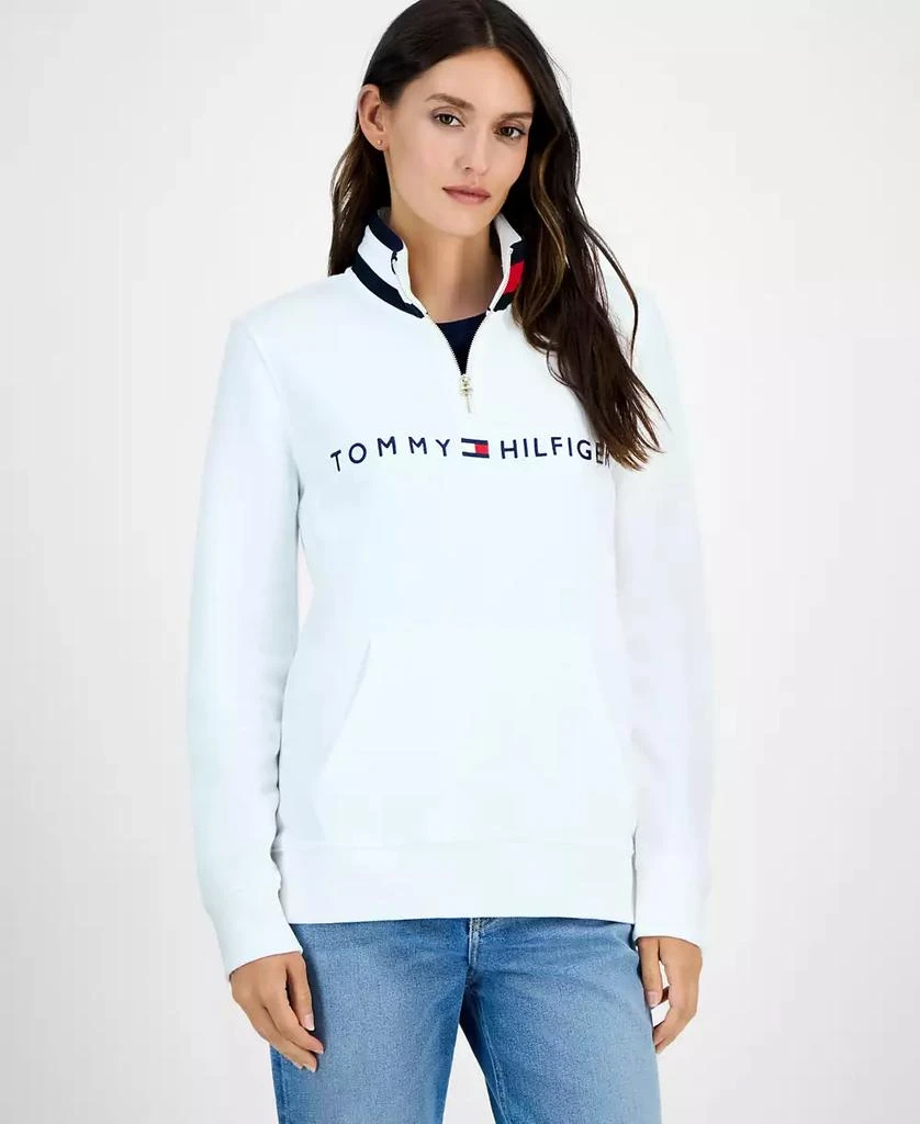 Tommy Hilfiger Women's Quarter Zip Embroidered Logo Sweatshirt 1