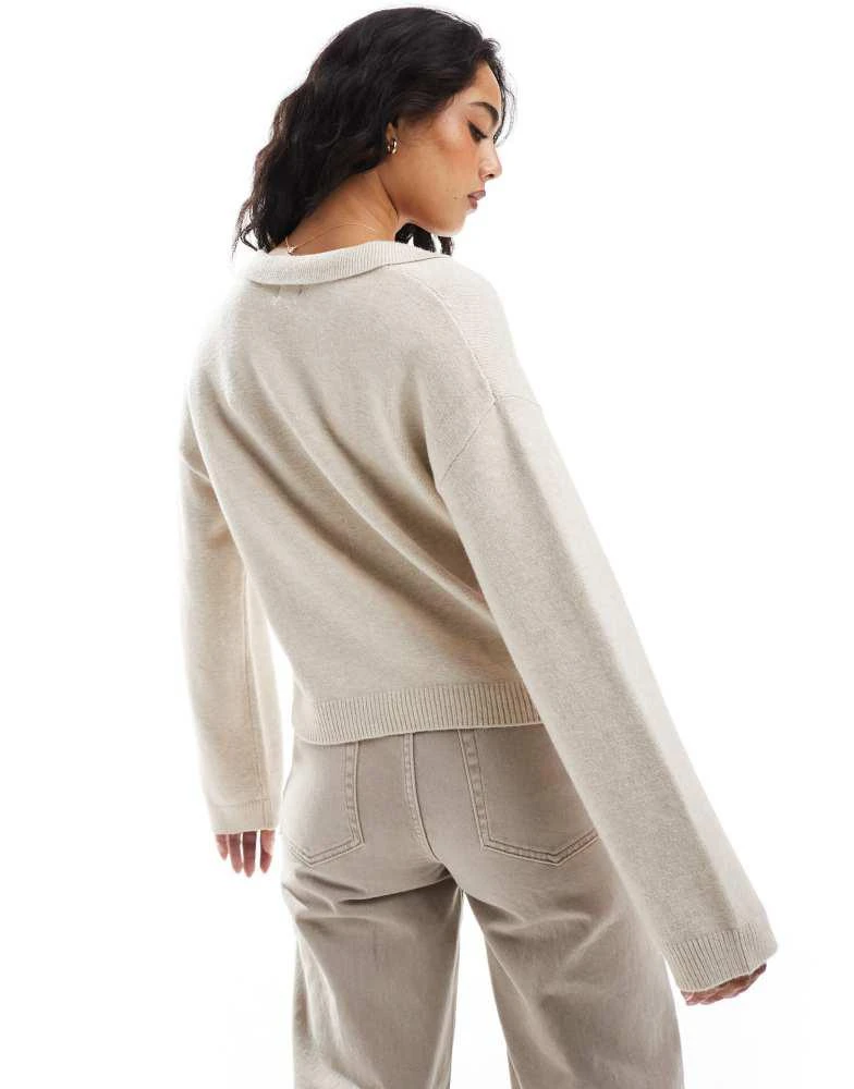 Cotton:On Cotton On knitted v neck polo sweater in stone 4