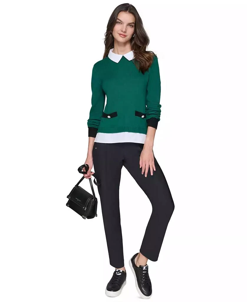 Karl Lagerfeld Paris Petite Layered-Look Shirt-Collar Sweater 6