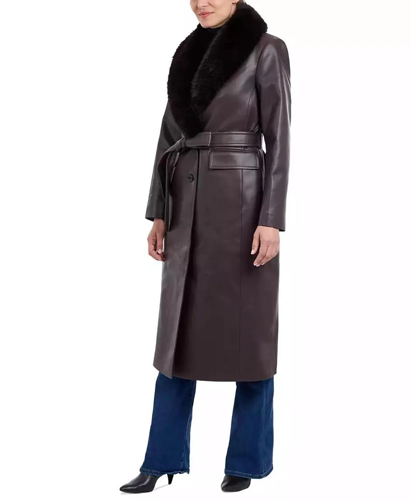 Michael Kors Women's Faux-Fur-Trim Faux-Leather Trench Coat 3