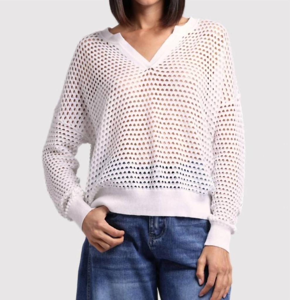 Minnie Rose Minnie Rose - Plaited Mesh Split Neck Top