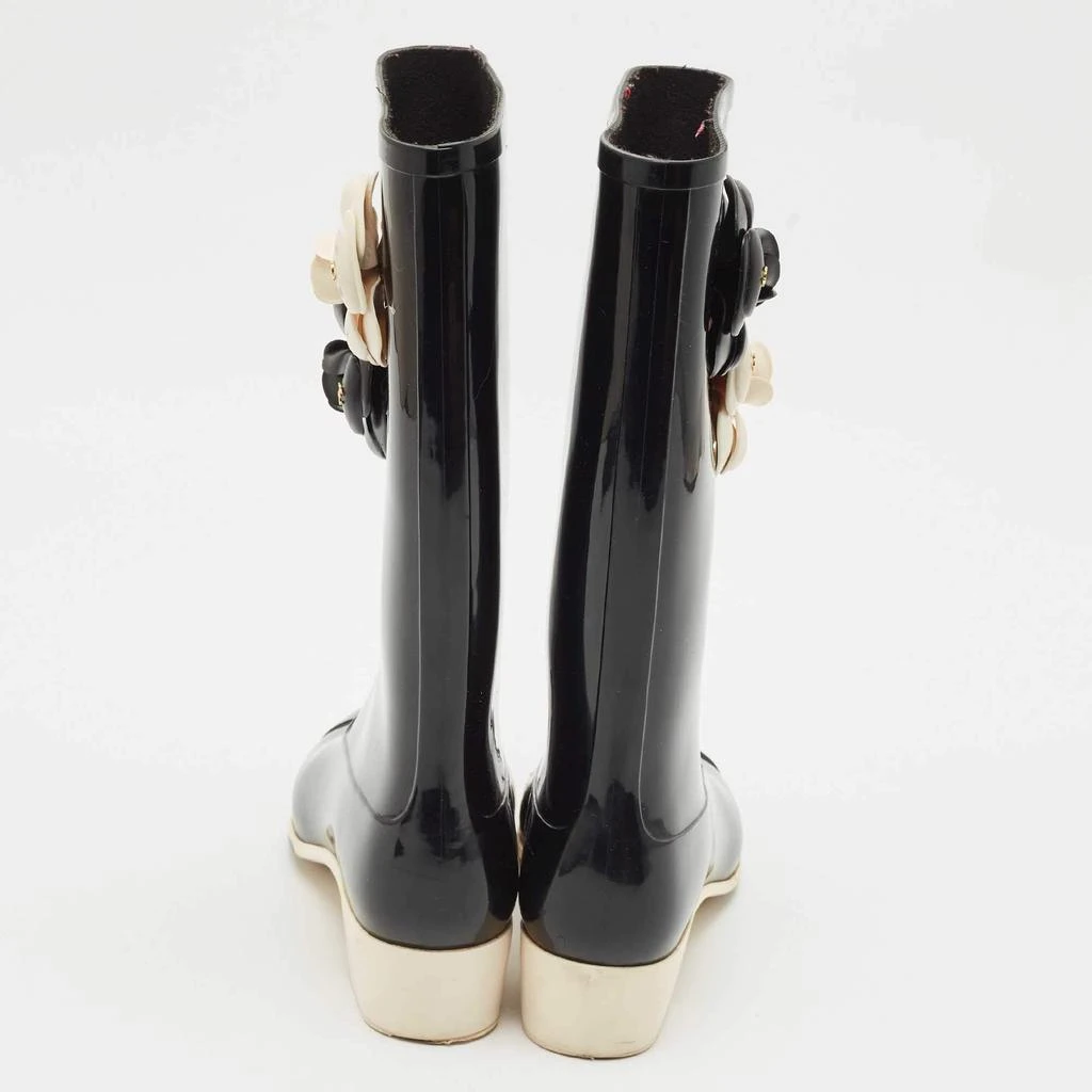 Chanel Chanel Black Rubber Camellia Embellished CC Rain Boots Size 39 5