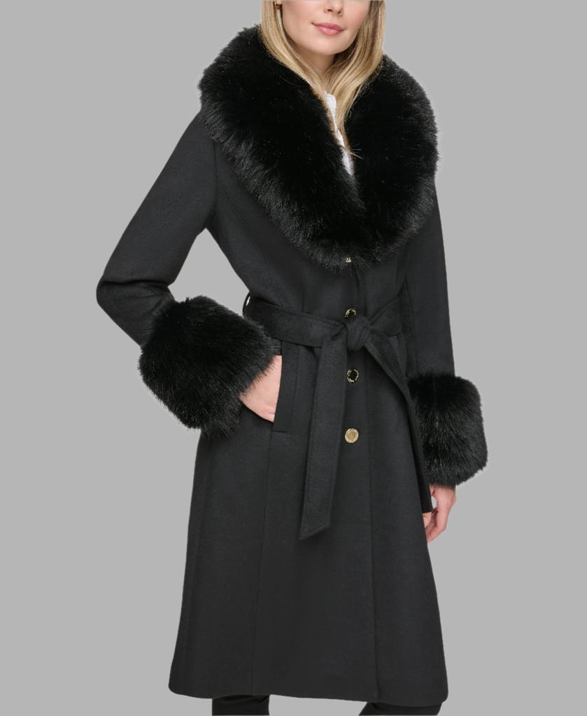 WOOL COAT WITH FAUX FUR COLLAR CUFFS – On Sale Now with Up to 61