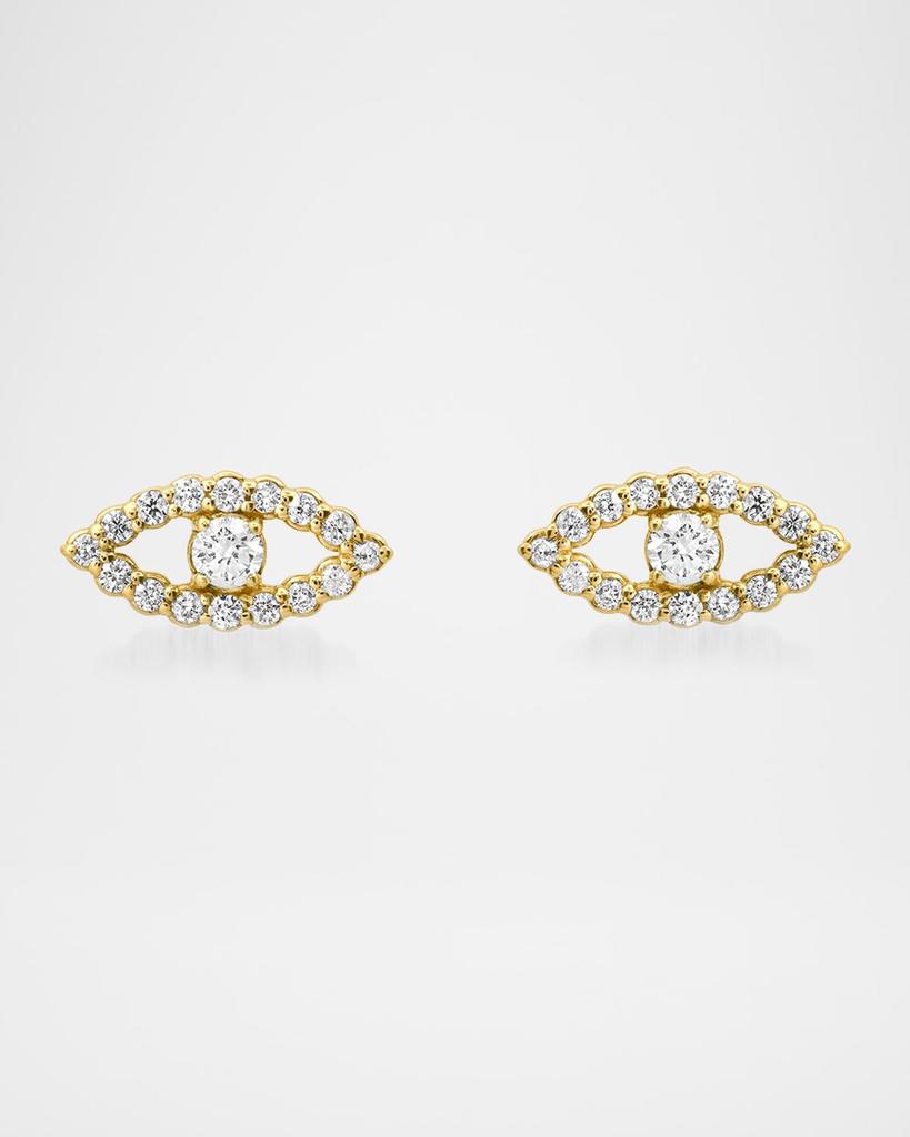 Jennifer Meyer 18K Yellow Gold Mini Open Evil Eye Stud Earrings with Diamonds