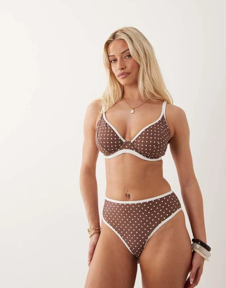 Peek & Beau Peek & Beau highwaist bikini bottom with contrast trim in brown & white polka dot