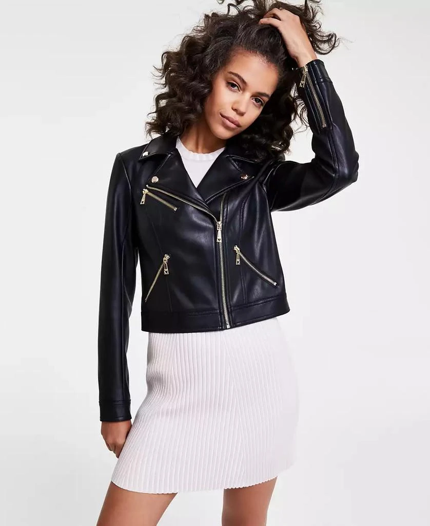 GUESS Women's Venom Faux-Leather Cropped Moto Jacket 7