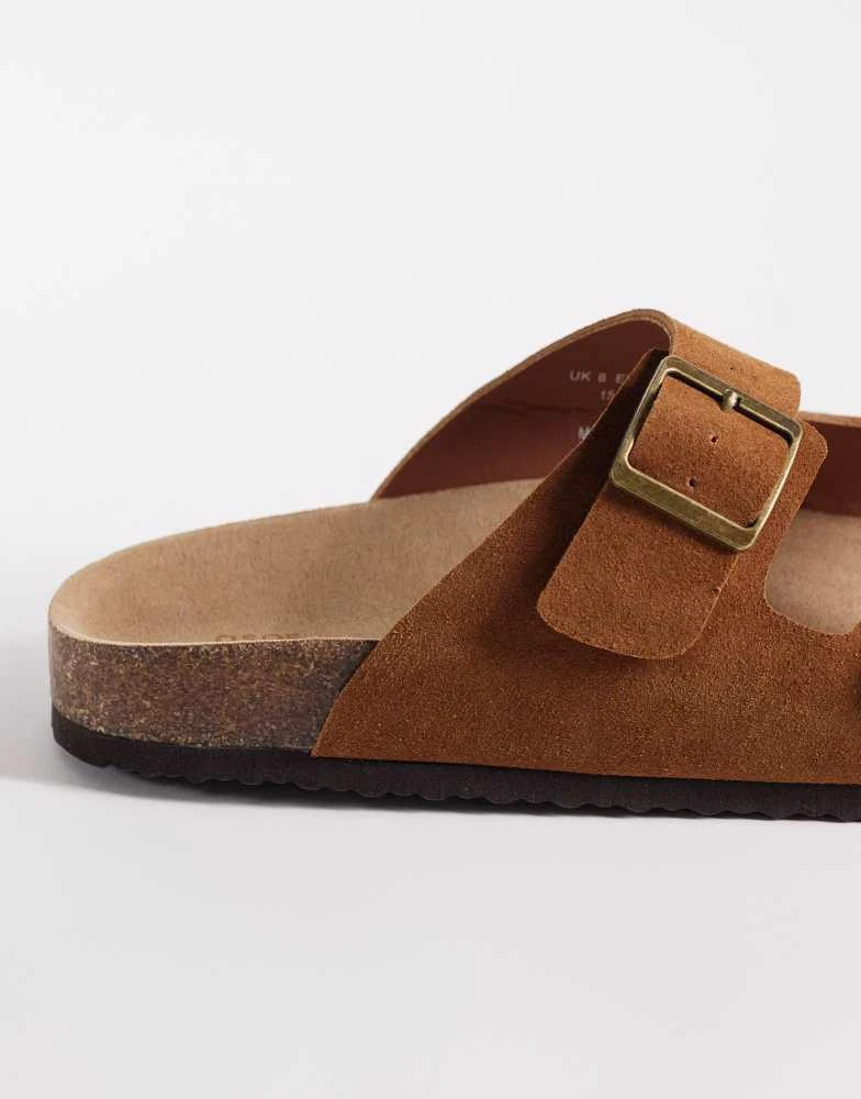 ASOS ASOS DESIGN two strap sandals with cork sole in tan bonded suede 3