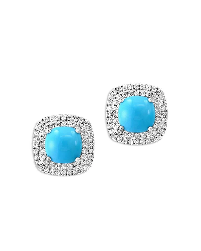 Bloomingdale
s Turquoise 
Diamond Halo Stud Earrings in 14K White Gold 1