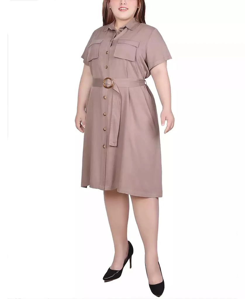 NY Collection Plus Size Short Sleeve Safari Style Dress 3