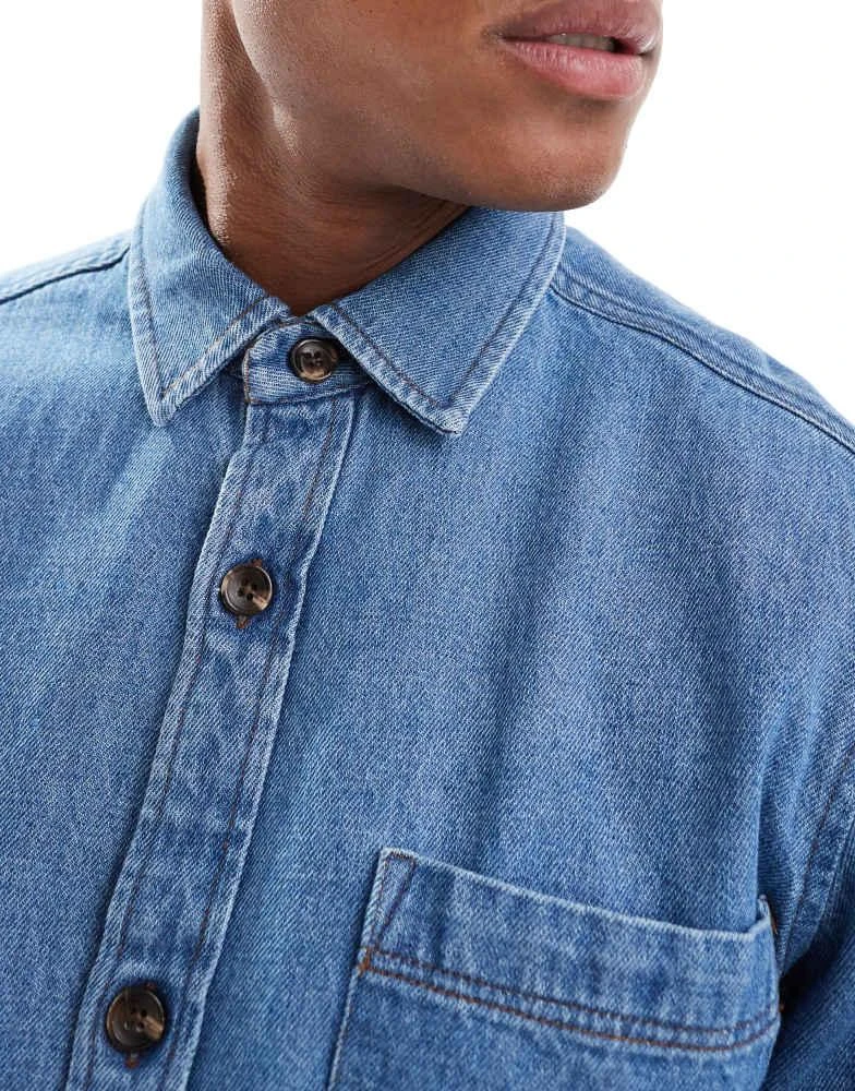 New Look New Look oversized heavyweight denim shirt in mid blue 2