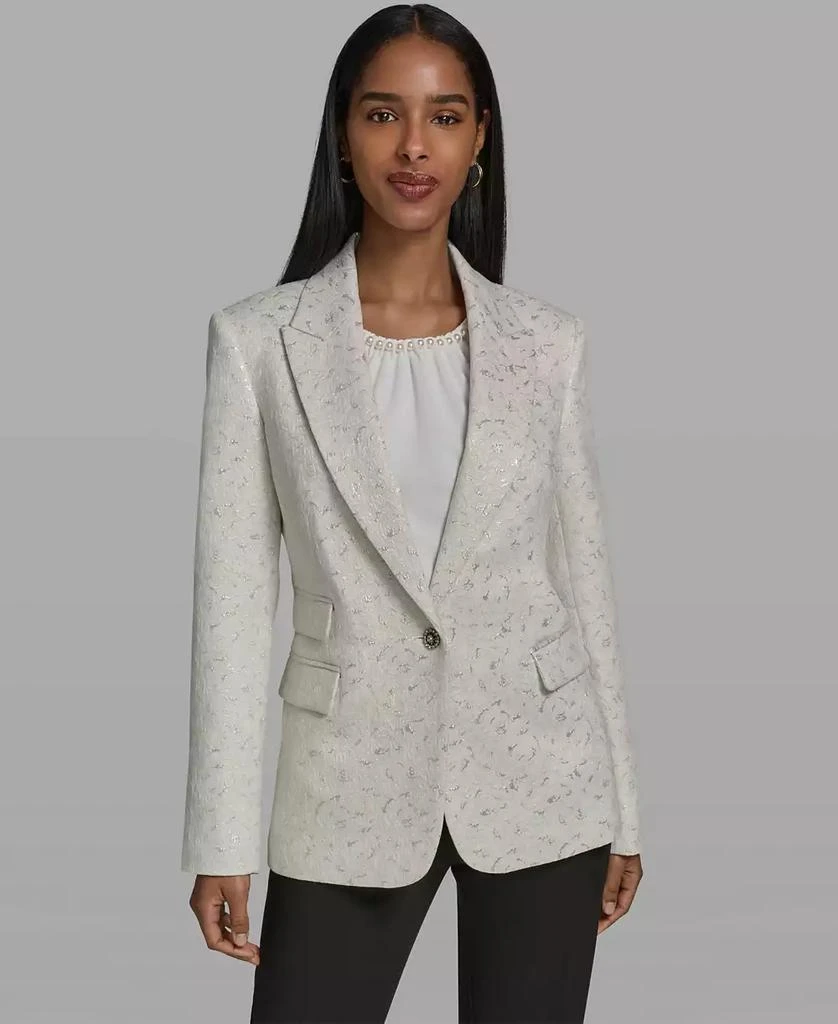 Karl Lagerfeld Paris Women
s Button-Front Collared Woven Jacket 2